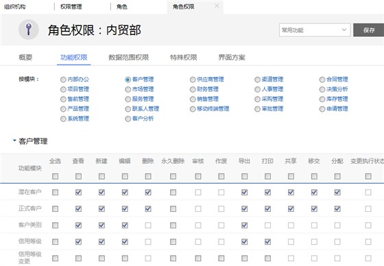 欧陆注册 E5角色权限：功能权限