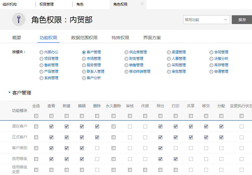 欧陆注册 E5角色权限：功能权限